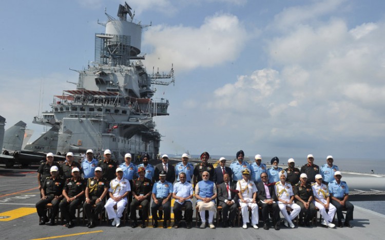pm narendra modi in ins vikramaditya, commanders of the conference