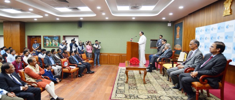venkaiah naidu addressing the gathering after launching the krea university,