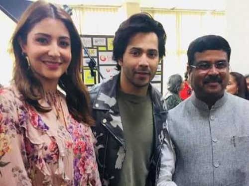 varun and anushka met petroleum minister dharmendra pradhan