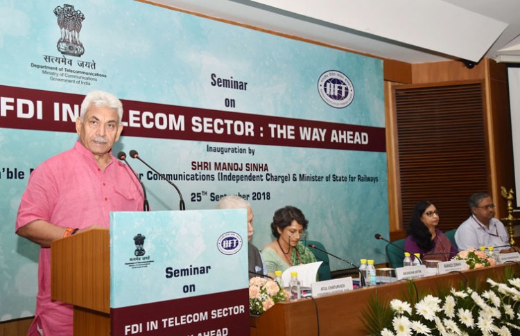 manoj sinha addressing at the inauguration of a seminar on fdi in telecom sector